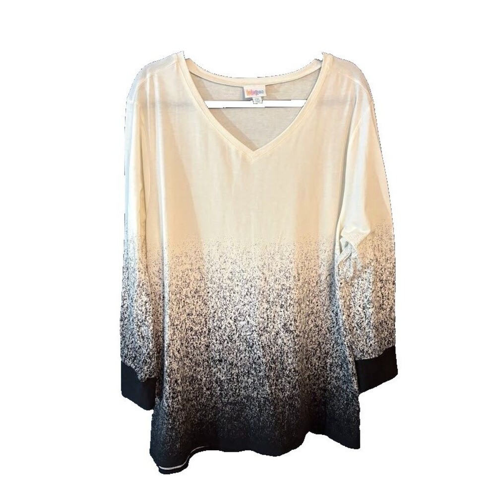 LuLaRoe Women's 2XL Ivory Black Ombre V-Neck Tunic Top 3/4 Sleeve Stretch